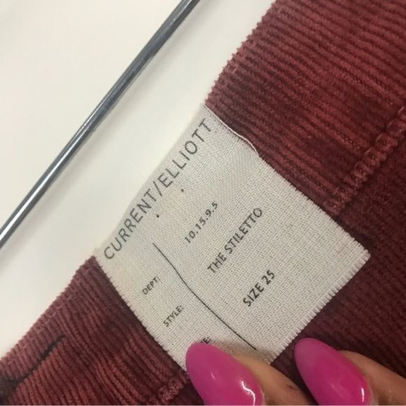 Current/Elliott The Stiletto Burgundy Skinny Corduroy Pants Size 25 NWT - Picture 9 of 11